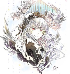 Rating: Safe Score: 0 Tags: 1girl auto_tagged bangs closed_mouth eyebrows_visible_through_hair flower hairband image long_hair looking_at_viewer red_eyes rose signature silver_hair smile solo suigintou upper_body User: admin