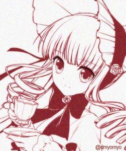 Rating: Safe Score: 0 Tags: 1girl bangs bonnet closed_mouth cup drill_hair flower image long_hair long_sleeves looking_at_viewer monochrome photo ringlets rose shinku solo teacup twin_drills umbrella upper_body User: admin