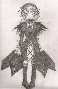 Rating: Safe Score: 0 Tags: 1girl auto_tagged boots cross-laced_clothes detached_collar dress flower full_body greyscale hairband image lolita_hairband long_hair long_sleeves looking_at_viewer monochrome solo standing suigintou thighhighs traditional_media User: admin