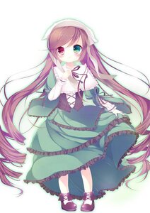 Rating: Safe Score: 0 Tags: 1girl brown_hair dress frills full_body green_dress green_eyes head_scarf heterochromia image long_hair long_sleeves looking_at_viewer red_eyes simple_background smile solo standing suiseiseki very_long_hair white_background User: admin