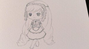 Rating: Safe Score: 0 Tags: 1girl blush chibi dress flower image long_hair monochrome solo standing suiseiseki traditional_media very_long_hair User: admin