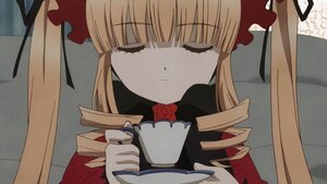 Rating: Safe Score: 0 Tags: 1girl bangs blonde_hair bonnet closed_eyes cup drill_hair eyebrows_visible_through_hair flower holding holding_cup image long_hair pink_rose red_flower red_rose rose shinku solo teacup User: admin