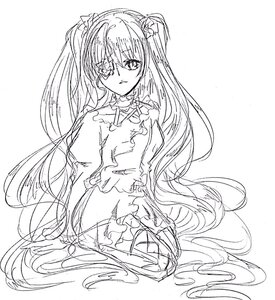 Rating: Safe Score: 0 Tags: 1girl dress eyepatch greyscale image kirakishou long_hair long_sleeves looking_at_viewer monochrome sitting sketch solo striped two_side_up very_long_hair User: admin