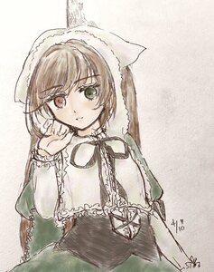 Rating: Safe Score: 0 Tags: 1girl bangs black_ribbon brown_hair capelet closed_mouth dress eyebrows_visible_through_hair frills green_dress green_eyes heterochromia image long_sleeves looking_at_viewer neck_ribbon red_eyes ribbon solo suiseiseki upper_body User: admin