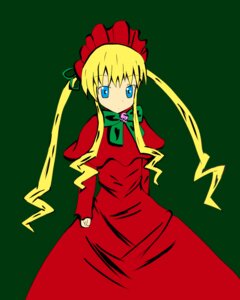 Rating: Safe Score: 0 Tags: 1girl blonde_hair blue_eyes bonnet bow bowtie cowboy_shot dress green_bow image long_hair long_sleeves looking_at_viewer red_dress shinku sidelocks simple_background solo standing twintails User: admin