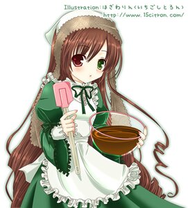 Rating: Safe Score: 0 Tags: 1girl blush brown_hair dress drill_hair frills green_dress green_eyes hat head_scarf heterochromia image long_hair long_sleeves looking_at_viewer red_eyes simple_background solo suiseiseki twin_drills twintails very_long_hair watering_can white_background User: admin