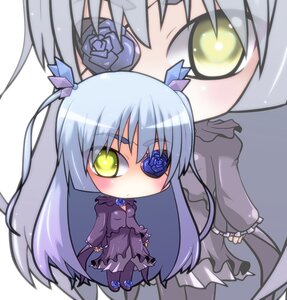 Rating: Safe Score: 0 Tags: 1girl barasuishou black_dress blue_flower blue_rose blush chibi dress eyepatch flower frills image long_hair long_sleeves purple_dress ribbon rose silver_hair solo two_side_up very_long_hair yellow_eyes User: admin