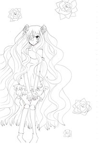 Rating: Safe Score: 0 Tags: 1girl boots dress flower hair_flower hair_ornament hatsune_miku image kirakishou lineart long_hair monochrome rose solo striped thighhighs thorns twintails vertical_stripes very_long_hair User: admin