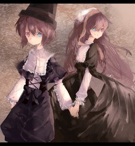 Rating: Safe Score: 0 Tags: 2girls black_dress blue_eyes brown_hair capelet dress frills hat image letterboxed long_hair long_sleeves looking_at_viewer multiple_girls pair short_hair siblings sisters smile souseiseki suiseiseki twins User: admin