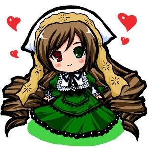 Rating: Safe Score: 0 Tags: 1girl blush brown_hair chibi dress drill_hair frills full_body green_dress green_eyes head_scarf heart heterochromia image long_hair long_sleeves looking_at_viewer red_eyes smile solo suiseiseki twin_drills very_long_hair white_background User: admin