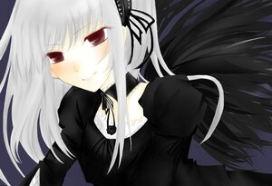 Rating: Safe Score: 0 Tags: 1girl black_dress black_ribbon black_wings detached_collar dress frills half-closed_eyes image juliet_sleeves long_hair long_sleeves looking_at_viewer puffy_sleeves red_eyes ribbon silver_hair simple_background smile solo suigintou upper_body very_long_hair wings User: admin