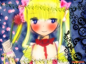 Rating: Safe Score: 0 Tags: 1girl bare_shoulders blonde_hair blue_eyes blush flower image long_hair looking_at_viewer petals rose rose_petals shinku smile solo twintails upper_body User: admin