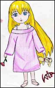 Rating: Safe Score: 0 Tags: 1girl black_border blonde_hair blue_eyes border bunny flower image letterboxed long_hair looking_back red_flower red_rose rose shinku solo stuffed_animal stuffed_bunny traditional_media User: admin