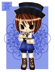 Rating: Safe Score: 0 Tags: 1girl boots brown_hair chibi cup full_body green_eyes hat heterochromia image long_sleeves looking_at_viewer pantyhose red_eyes solo souseiseki teacup top_hat User: admin