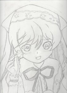 Rating: Safe Score: 0 Tags: 1girl blush braid greyscale image long_hair looking_at_viewer monochrome open_mouth smile solo suiseiseki traditional_media veil User: admin