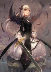 Rating: Safe Score: 0 Tags: 1girl bangs bird black_dress black_feathers black_wings closed_mouth dress feathered_wings feathers flower frills hairband holding holding_sword holding_weapon image lolita_fashion long_hair long_sleeves looking_at_viewer puffy_sleeves red_eyes ribbon solo standing suigintou sword weapon white_hair wings User: admin
