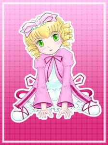 Rating: Safe Score: 0 Tags: 1girl blonde_hair bow dress drill_hair full_body green_eyes hat hina_ichigo hinaichigo image long_sleeves looking_at_viewer pink_background pink_bow pink_dress pink_theme plaid plaid_background shoes short_hair solo User: admin