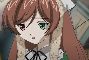 Rating: Safe Score: 0 Tags: 1girl bangs black_ribbon brown_hair dress eyebrows_visible_through_hair green_eyes image long_hair looking_at_viewer neck_ribbon open_mouth ribbon solo suiseiseki User: admin