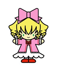 Rating: Safe Score: 0 Tags: 1girl blonde_hair bow chibi dress hinaichigo image long_sleeves pink_bow short_hair simple_background solo striped white_background User: admin