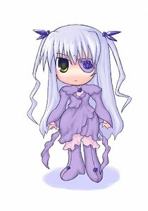 Rating: Safe Score: 0 Tags: 1girl bangs barasuishou boots chibi closed_mouth dress full_body image knee_boots long_hair long_sleeves looking_at_viewer purple_dress ribbon silver_hair simple_background solo standing two_side_up very_long_hair white_background User: admin