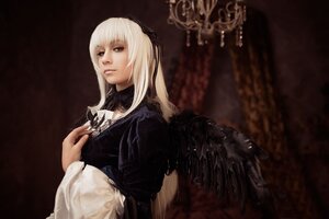 Rating: Safe Score: 0 Tags: 1girl bangs black_dress black_wings closed_mouth dress feathered_wings feathers gothic gothic_lolita lips lolita_fashion long_hair long_sleeves looking_at_viewer solo suigintou upper_body wings User: admin