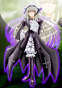 Rating: Safe Score: 0 Tags: 1girl boots dress flower frills hairband image long_hair long_sleeves looking_at_viewer moon pink_eyes puffy_sleeves silver_hair smile solo suigintou User: admin