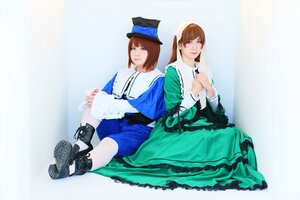 Rating: Safe Score: 0 Tags: 2girls blue_eyes brown_hair dress frills green_dress hat multiple_cosplay multiple_girls pantyhose short_hair siblings sisters sitting smile tagme top_hat twins User: admin