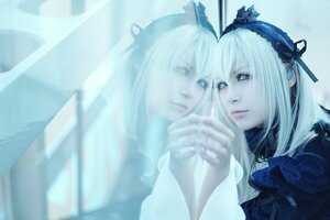Rating: Safe Score: 0 Tags: 2girls bangs blue_theme blurry depth_of_field frills hairband holding_hands lips long_hair looking_at_viewer monochrome multiple_girls ribbon solo suigintou User: admin