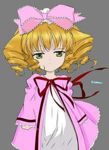 Rating: Safe Score: 0 Tags: 1girl blonde_hair bow dress drill_hair frills green_background green_eyes hina_ichigo hinaichigo image pink_bow ribbon simple_background solo User: admin