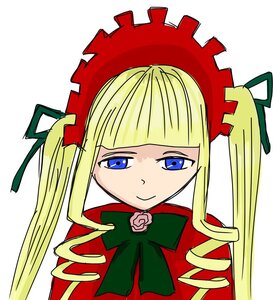 Rating: Safe Score: 0 Tags: 1girl bangs blonde_hair blue_eyes bonnet bow bowtie dress flower green_bow image long_hair looking_at_viewer rose shinku sidelocks simple_background smile solo twintails white_background User: admin