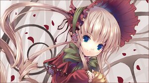Rating: Safe Score: 0 Tags: 1girl blonde_hair blue_eyes bonnet bow bowtie dress flower green_bow image long_hair long_sleeves looking_at_viewer petals red_dress rose rose_petals rozen_maiden shinku smile solo twintails wind yamamoto_nori User: admin