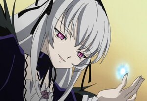 Rating: Safe Score: 0 Tags: 1girl dress flower hairband image long_hair looking_at_viewer parted_lips pink_eyes ribbon rose silver_hair smile solo suigintou User: admin