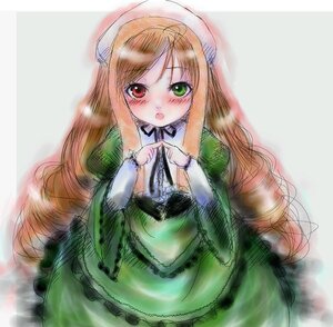 Rating: Safe Score: 0 Tags: 1girl :o blush brown_hair dress frills green_dress green_eyes hat heterochromia image long_hair long_sleeves looking_at_viewer red_eyes solo suiseiseki very_long_hair User: admin