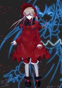 Rating: Safe Score: 0 Tags: 1girl auto_tagged black_footwear boots bow bowtie dated dress flower full_body image long_hair long_sleeves looking_at_viewer petals red_dress red_flower red_rose rose rose_petals shinku signature silver_hair solo standing User: admin
