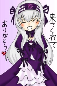 Rating: Safe Score: 0 Tags: 1girl :d ^_^ blush closed_eyes dress frills hairband image long_hair long_sleeves open_mouth purple_dress silver_hair simple_background smile solo suigintou very_long_hair User: admin