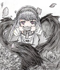 Rating: Safe Score: 0 Tags: 1girl black_wings dress feathers flower frilled_sleeves frills hairband image lolita_hairband long_hair long_sleeves looking_at_viewer petals pink_eyes purple_eyes red_flower red_rose rose rose_petals silver_hair smile solo suigintou traditional_media wings User: admin