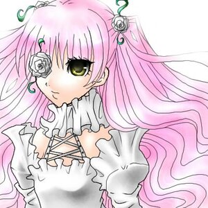 Rating: Safe Score: 0 Tags: 1girl blush dress flower green_eyes hair_flower hair_ornament image kirakishou long_hair long_sleeves pink_hair rose solo traditional_media upper_body white_flower white_rose User: admin