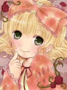 Rating: Safe Score: 0 Tags: 1girl blonde_hair blush flower food fruit green_eyes hina_ichigo hinaichigo image pink_flower pink_rose red_flower red_rose ribbon rose smile solo User: admin