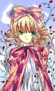 Rating: Safe Score: 0 Tags: 1girl blonde_hair bow dress drill_hair flower green_eyes hina_ichigo hinaichigo image long_sleeves looking_at_viewer petals pink_bow plant ribbon solo twin_drills upper_body vines User: admin