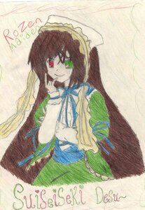 Rating: Safe Score: 0 Tags: 1girl brown_hair dress english_text frills green_eyes image long_hair long_sleeves looking_at_viewer red_eyes ribbon smile solo suiseiseki traditional_media very_long_hair User: admin