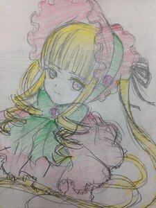 Rating: Safe Score: 0 Tags: 1girl bangs blonde_hair bonnet bow closed_mouth dress drill_hair eyebrows_visible_through_hair frills image long_hair long_sleeves looking_at_viewer photo shinku sidelocks simple_background solo traditional_media twintails upper_body User: admin