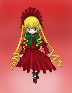 Rating: Safe Score: 0 Tags: 1girl black_footwear blonde_hair blue_eyes bonnet bow bowtie dress flower full_body green_bow green_neckwear image long_hair long_sleeves looking_at_viewer red_dress rose shinku simple_background solo standing twintails very_long_hair User: admin