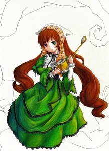 Rating: Safe Score: 0 Tags: 1girl brown_hair doll dress frills green_dress green_eyes hat head_scarf heterochromia image long_hair long_sleeves looking_at_viewer red_eyes simple_background smile solo suiseiseki twintails very_long_hair watering_can white_background User: admin
