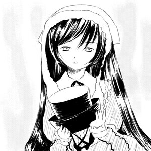 Rating: Safe Score: 0 Tags: 1girl dress frills greyscale halftone hat holding holding_clothes image long_hair long_sleeves looking_at_viewer monochrome ribbon solo suiseiseki upper_body User: admin