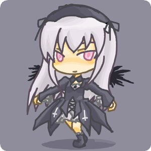 Rating: Safe Score: 0 Tags: 1girl black_dress black_wings blush chibi dress full_body image long_hair long_sleeves pink_eyes simple_background solo standing suigintou wings User: admin