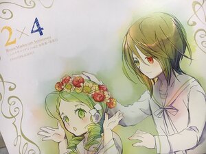 Rating: Safe Score: 0 Tags: 2girls brown_hair flower green_eyes green_hair hair_flower hair_ornament image kanaria long_sleeves multicolored_hair multiple_girls pair red_eyes red_flower rose sailor_collar short_hair souseiseki upper_body User: admin