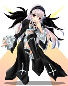 Rating: Safe Score: 0 Tags: 1girl boots detached_collar dress frilled_sleeves frills full_body hairband image long_hair long_sleeves looking_at_viewer puffy_sleeves red_eyes solo suigintou thighhighs wings User: admin