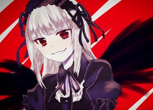Rating: Safe Score: 0 Tags: 1girl bangs black_ribbon black_wings detached_collar dress frills hairband image juliet_sleeves long_hair long_sleeves looking_at_viewer puffy_sleeves red_background red_eyes ribbon rose silver_hair smile solo suigintou upper_body wings User: admin