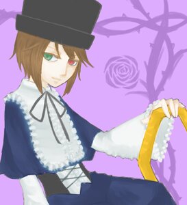 Rating: Safe Score: 0 Tags: 1girl brown_hair dress flower frills green_eyes hat heterochromia image long_sleeves looking_at_viewer purple_background red_eyes ribbon short_hair simple_background solo souseiseki top_hat User: admin