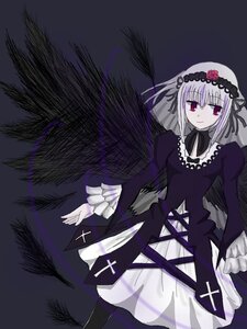 Rating: Safe Score: 0 Tags: 1girl black_wings dress frills hairband image long_hair long_sleeves looking_at_viewer night red_eyes silver_hair smile solo suigintou tree wings User: admin